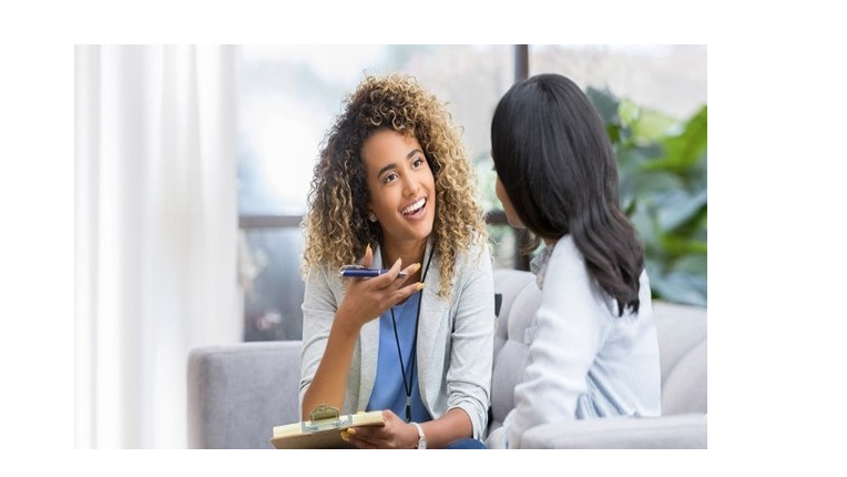 two women talking